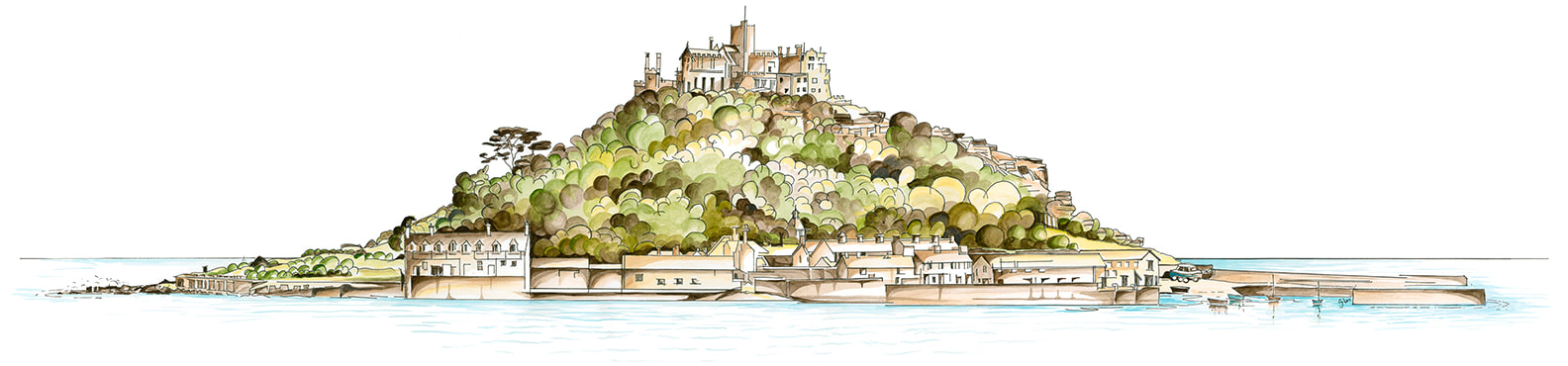 Architectural sketch of st michael's mount, cornwall