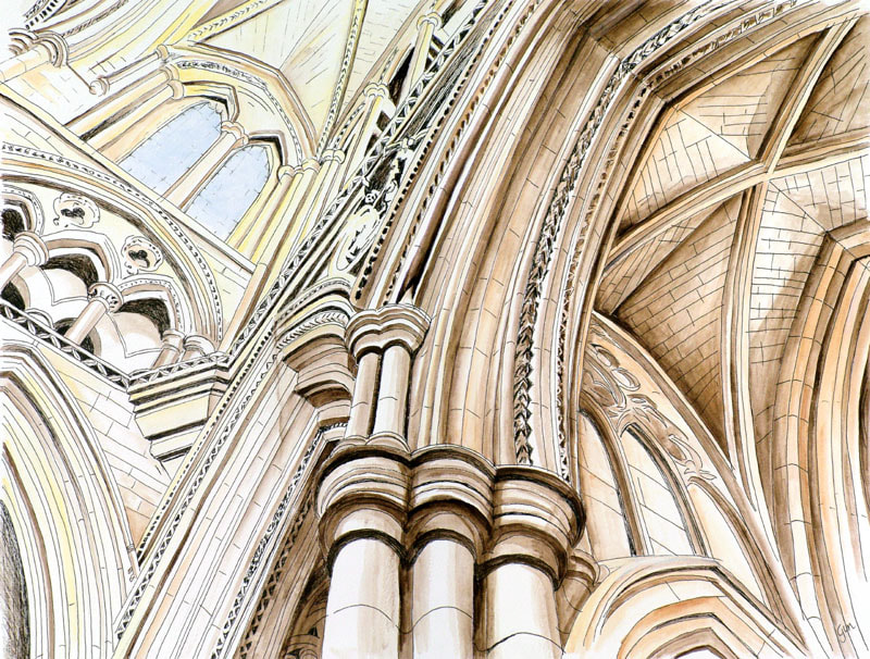 Architectural Prints - Truro cathedral and other houses and properties