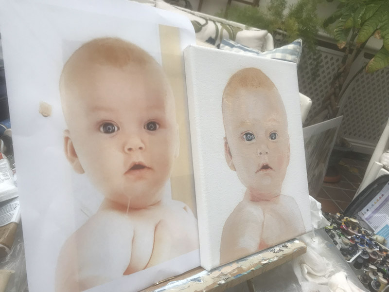 painting of a baby from a photo. 
