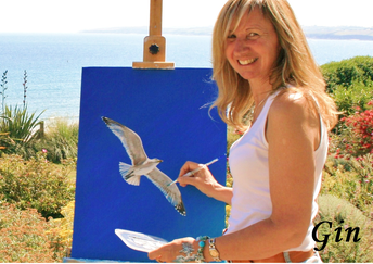 PictureJeanni painting a seagull showing her unusual signature
