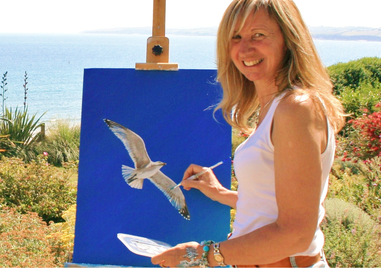 Jeanni on cornish cliffs painting