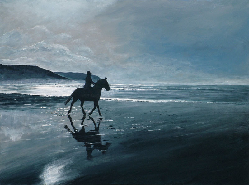 Equine Dream, a painting by jeanni available as a print of a horse on the beach galloping 