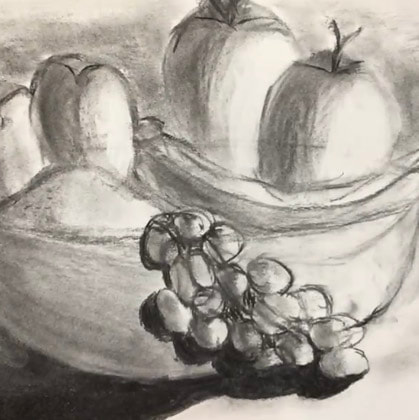 bowl of fruit drawn by student