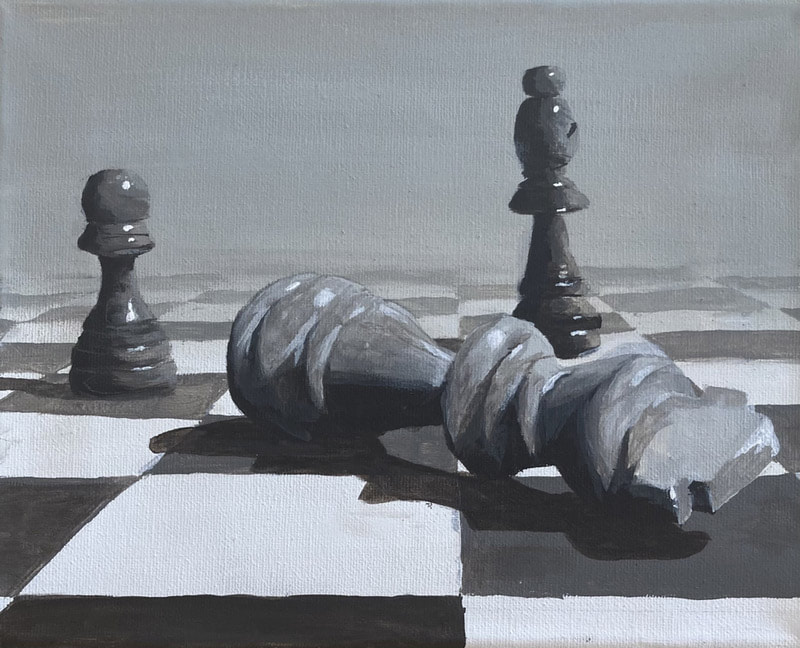 painting of a chess set using perspective teachings