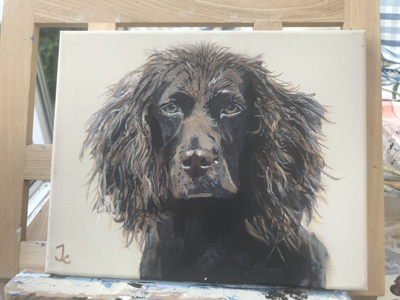 acrylic painting of a dog by a student of mine